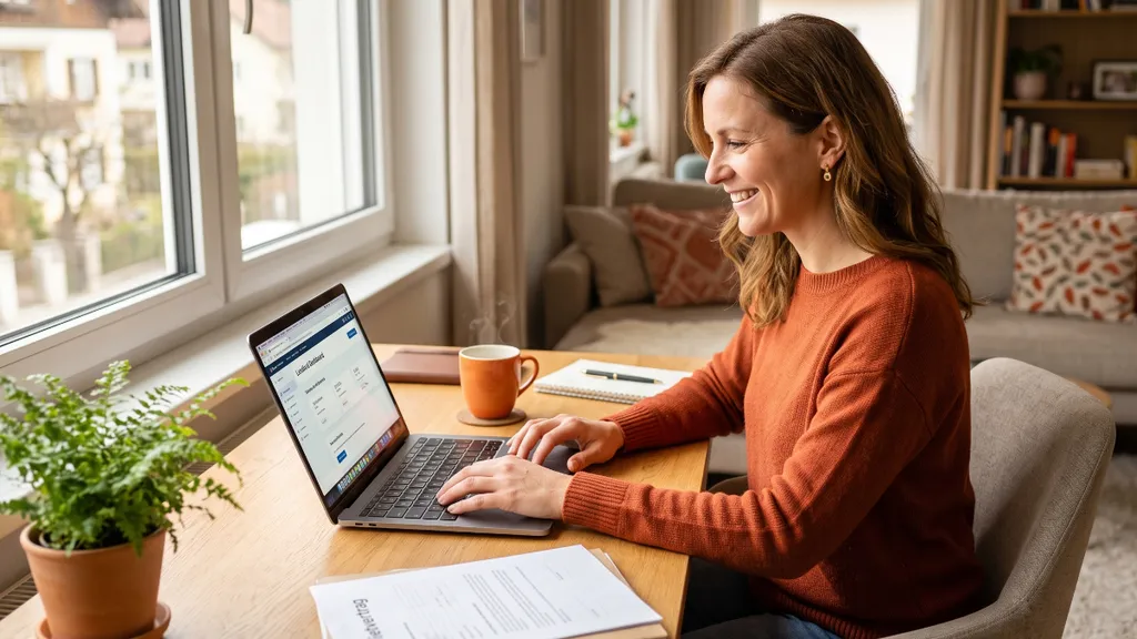 Vermieterin organisiert ihre Vermietung entspannt am Laptop